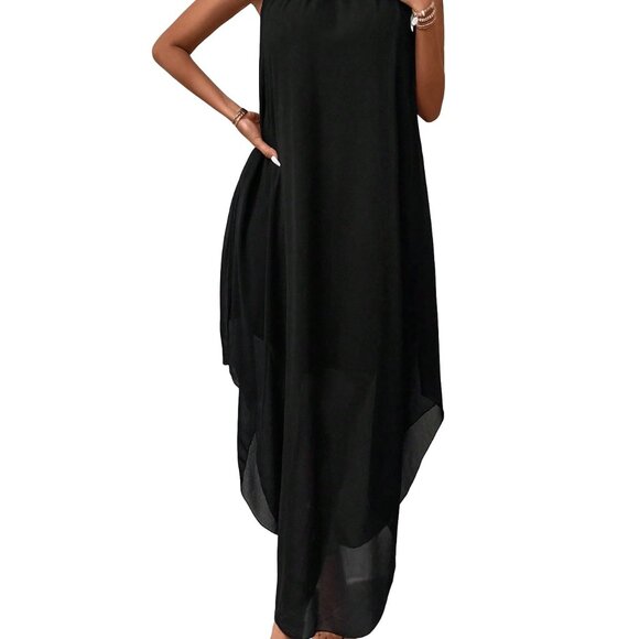 navy blue dress for baby girl Asymmetrical Sleeveless Maxi Dress with Ruffles main image 1